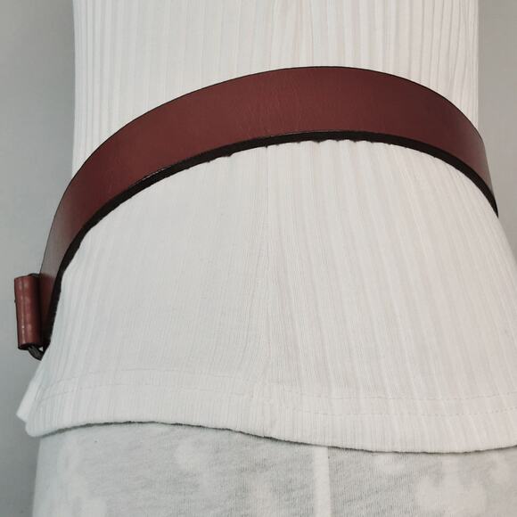 Heavy Leather Belt 34 Waist Off Center Pin And Punch Holes Caramel Brown - Picture 2 of 12